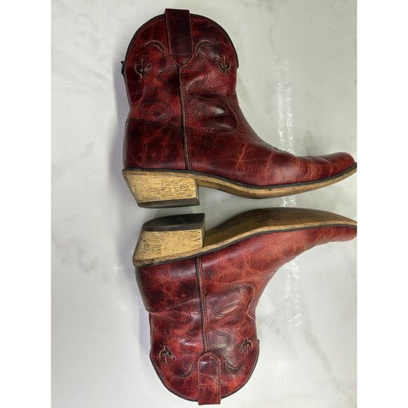Dingo Adobe Rose Distressed Red Leather Short Western Cowboy Boots, Size 7 - Picture 5 of 14